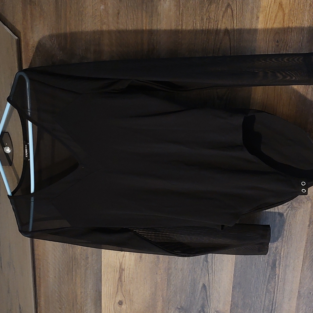 Black Express bodysuit sheer sleeve L